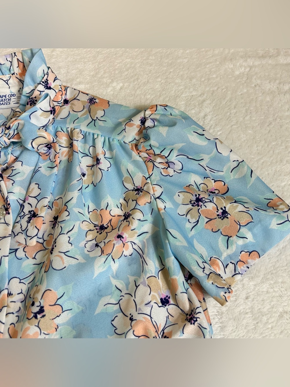 Cape Cod Women's Blouse Size Small Blue Floral Short Sleeve Button Up Vintage - Picture 4 of 7